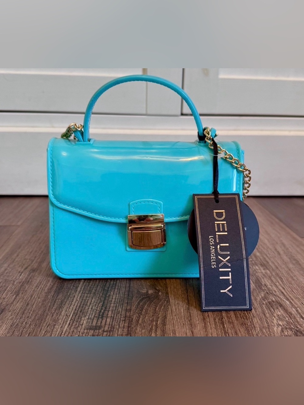 Turquoise Patent Top-Handle Crossbody Bag Deluxity Los Angeles Geli purse